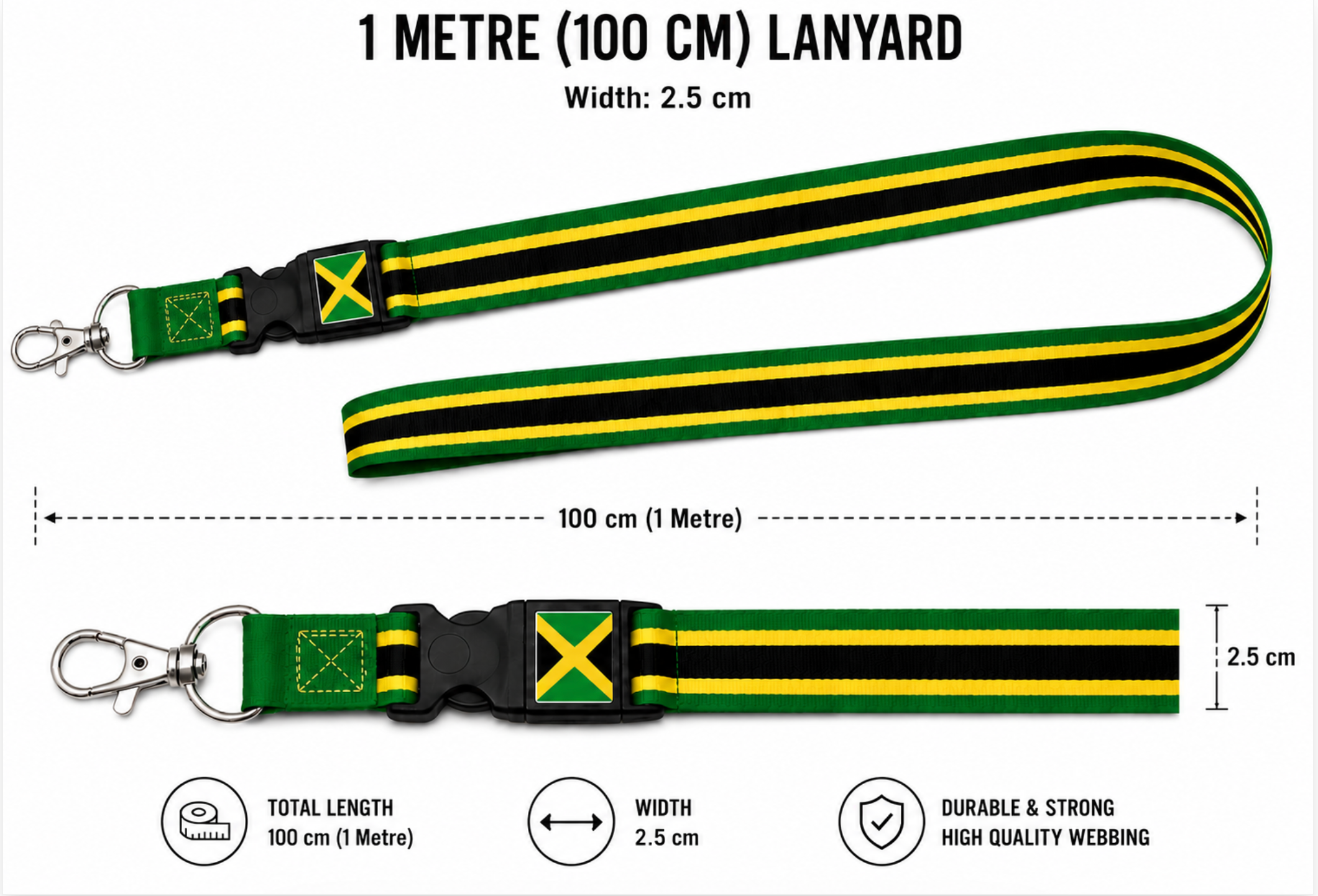 Jamaica Flag Lanyard | Premium 100cm